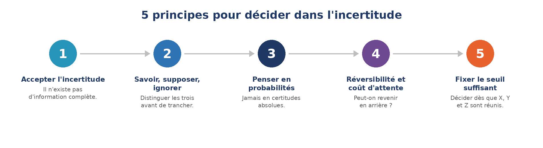 Schéma des 5 principes pour décider dans l'incertitude