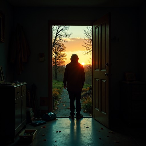 Silhouette devant une porte, seuil du changement